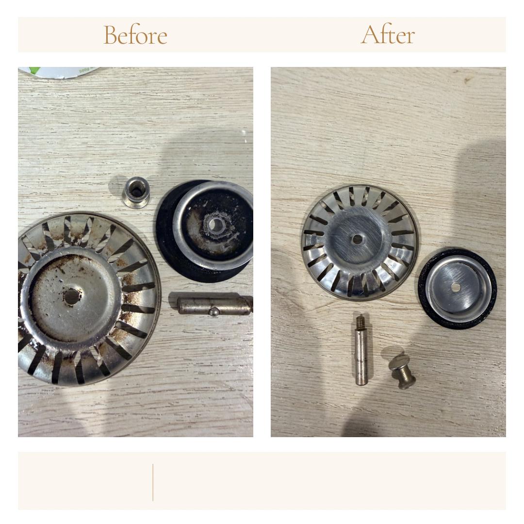 Sink strainer before and after